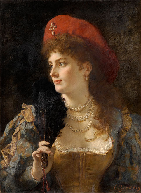 Elegant Lady with Fan, vintage artwork by Carl Ludwig Friedrich Becker, A3 (16x12") Poster Print