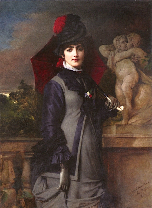Portrait of a Young Woman with a Parasol, vintage artwork by Toby  Edward Rosenthal, 12x8" (A4) Poster