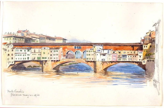 Ponte Vecchio, Florence, vintage artwork by George Elbert Burr, 12x8" (A4) Poster