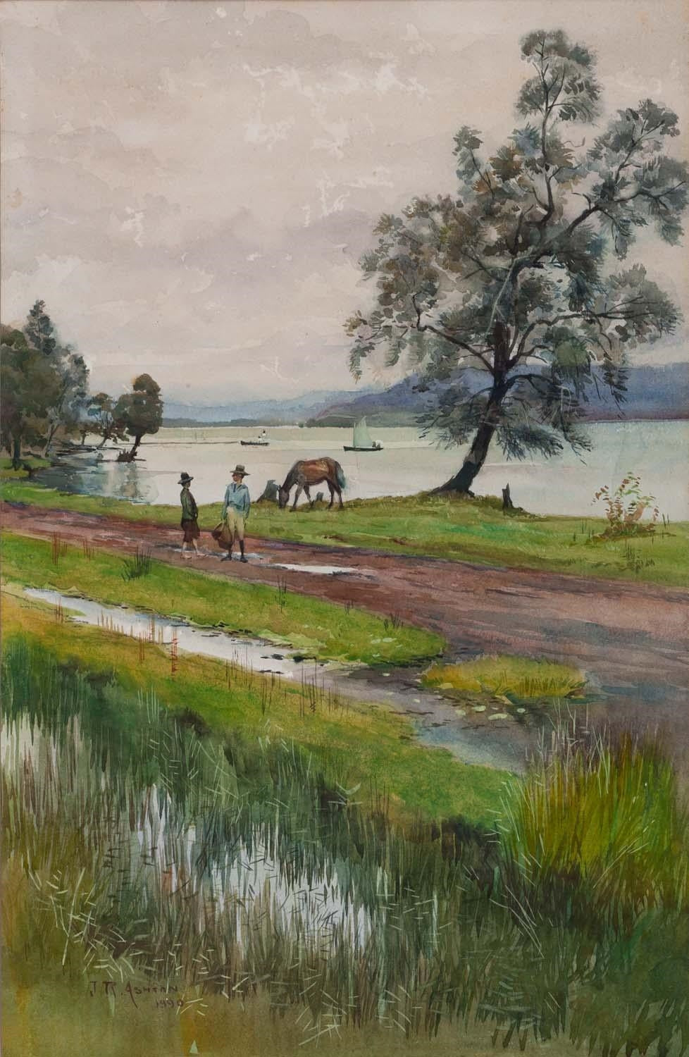Figures by  the River, vintage artwork by Julian Rossi Ashton, 12x8" (A4) Poster