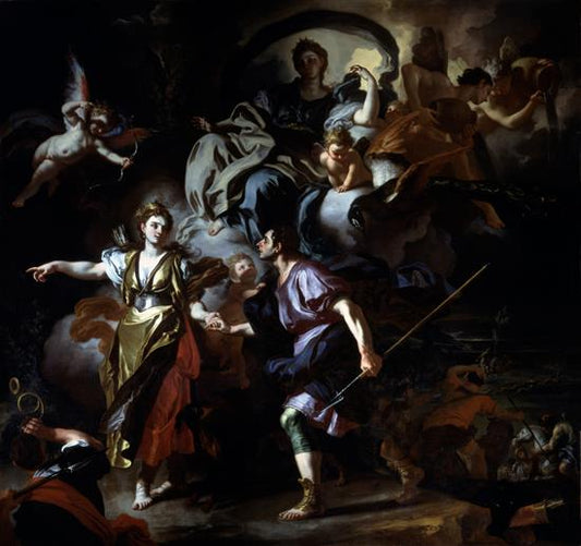 The Royal Hunt of Dido and Aeneas, vintage artwork by Francesco Solimena, 12x8" (A4) Poster