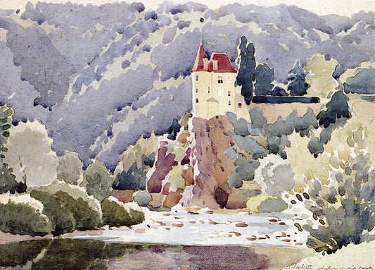 Château de Lavoute-sur-Loire, vintage artwork by Pierre Adolphe Valette, 12x8" (A4) Poster