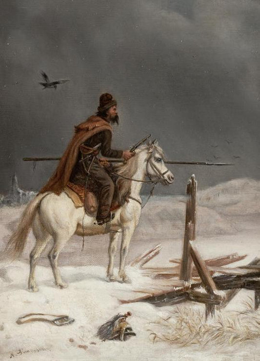 Lancer in the Snow, vintage artwork by Niels Simonsen, A3 (16x12") Poster Print