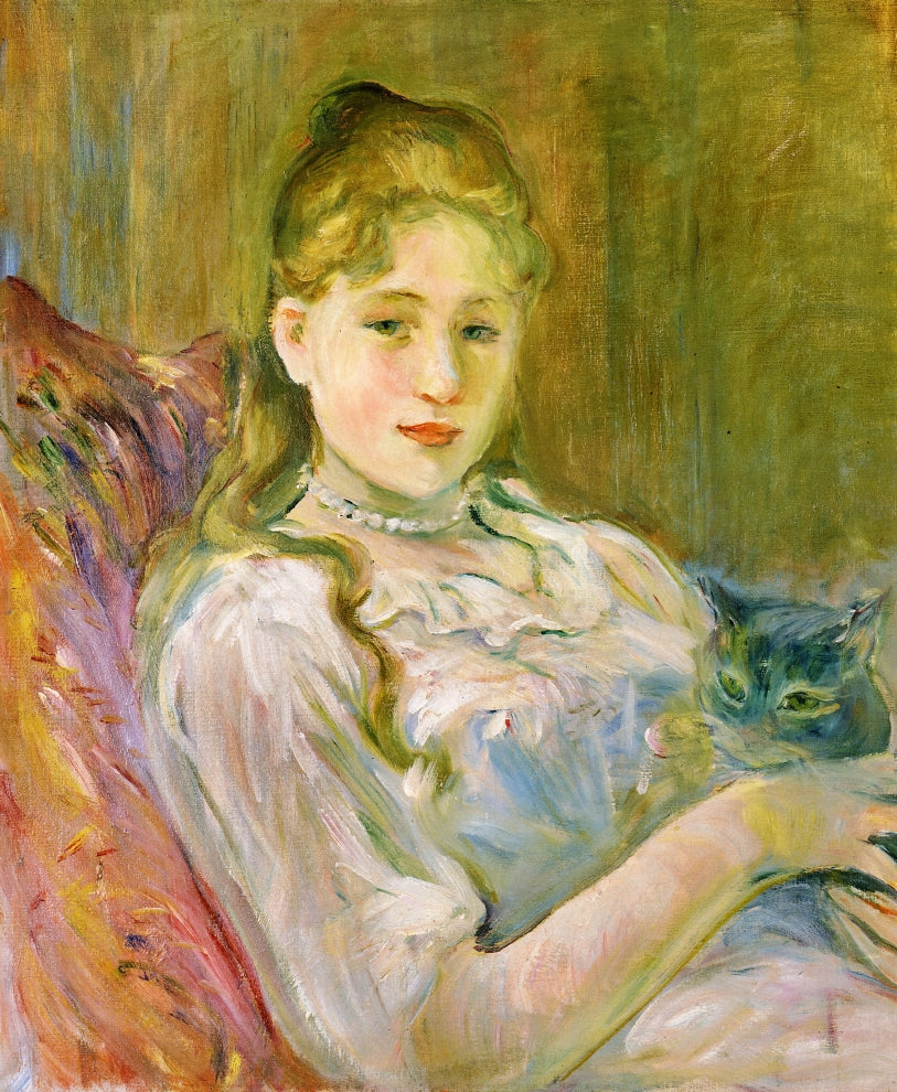 Girl with Cat, vintage artwork by Berthe Morisot, 12x8" (A4) Poster