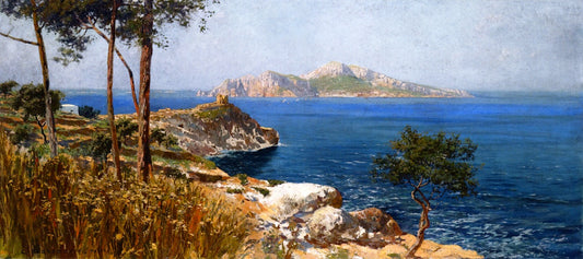 Capri from Sorrento, vintage artwork by Carlo Brancaccio, 12x8" (A4) Poster