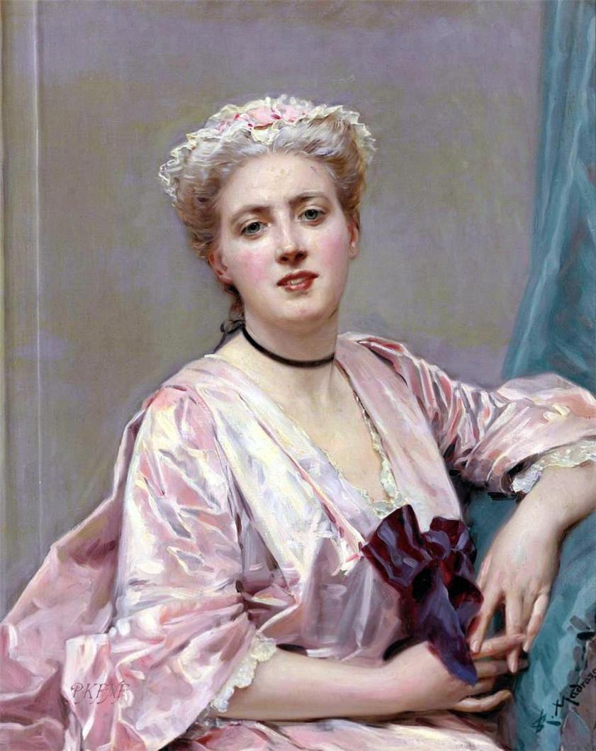 Beauty in pink, vintage artwork by Raimundo de Madrazo y Garreta, 12x8" (A4) Poster