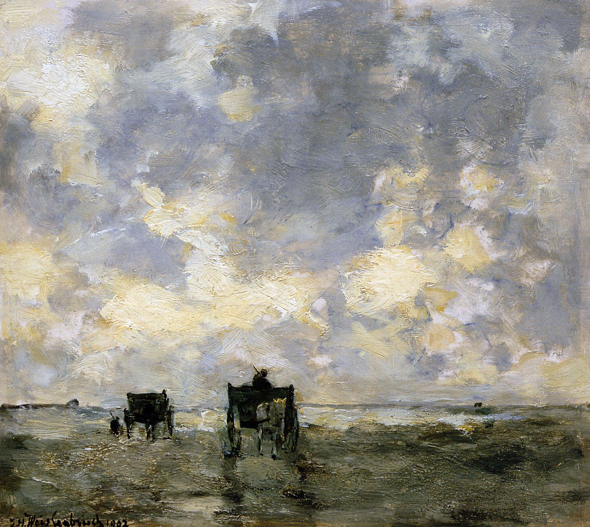 Shell carts on the beach, vintage artwork by Johan Hendrik Weissenbruch, 12x8" (A4) Poster