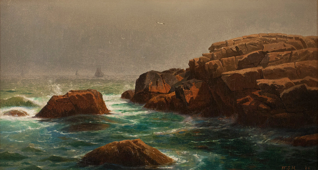 Foggy Day, Castle Rock, Nahant, Massachusetts, vintage artwork by William Stanley Haseltine, 12x8" (A4) Poster