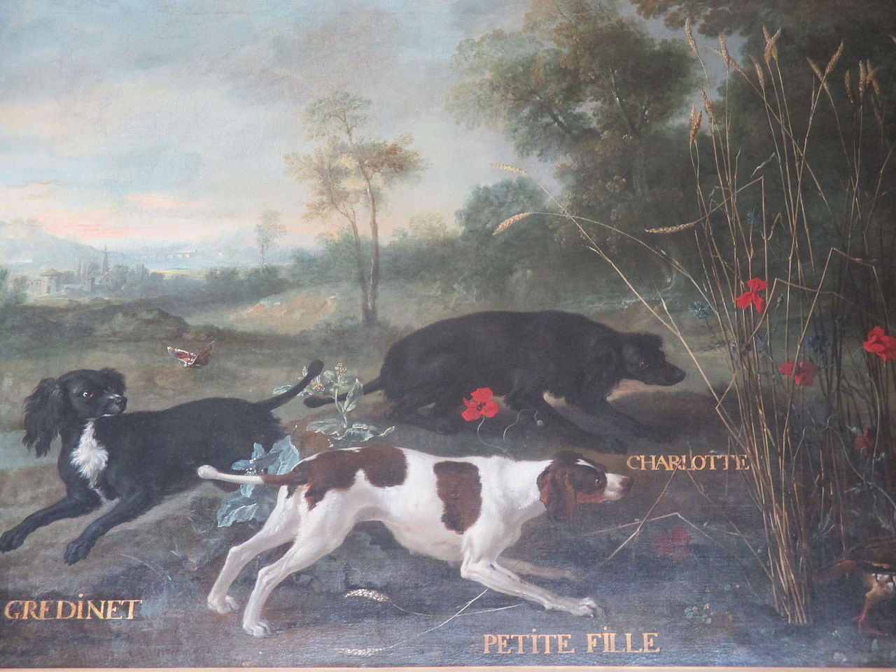 Gredinet, Charlotte and Petite Fille, Dogs of Louis XV, vintage artwork by Jean-Baptiste Oudry, 12x8" (A4) Poster