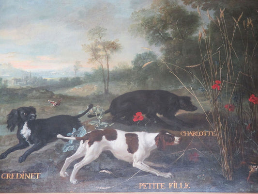 Gredinet, Charlotte and Petite Fille, Dogs of Louis XV, vintage artwork by Jean-Baptiste Oudry, 12x8" (A4) Poster