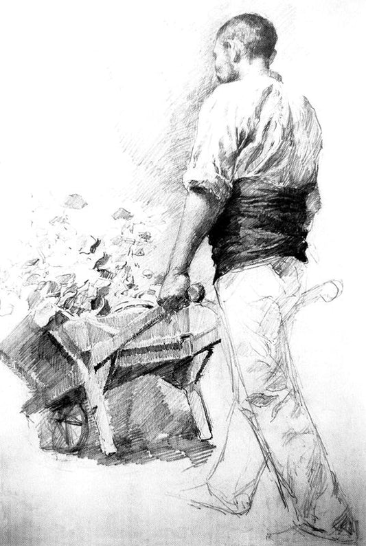 Man with a Cart, vintage artwork by Adolfo Lozano Sidro, 12x8" (A4) Poster