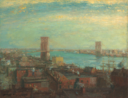 Brooklyn Bridge, vintage artwork by Henry Ward Ranger, 12x8" (A4) Poster
