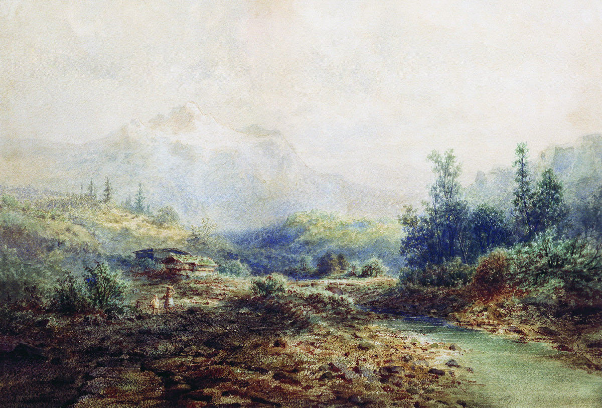 Mountain Stream in the Caucasus, vintage artwork by Arseny Meschersky, 12x8" (A4) Poster