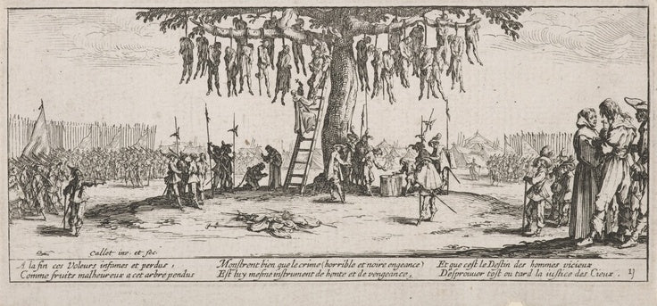The miseries of war The Hanging, vintage artwork by Jacques Callot, 12x8" (A4) Poster