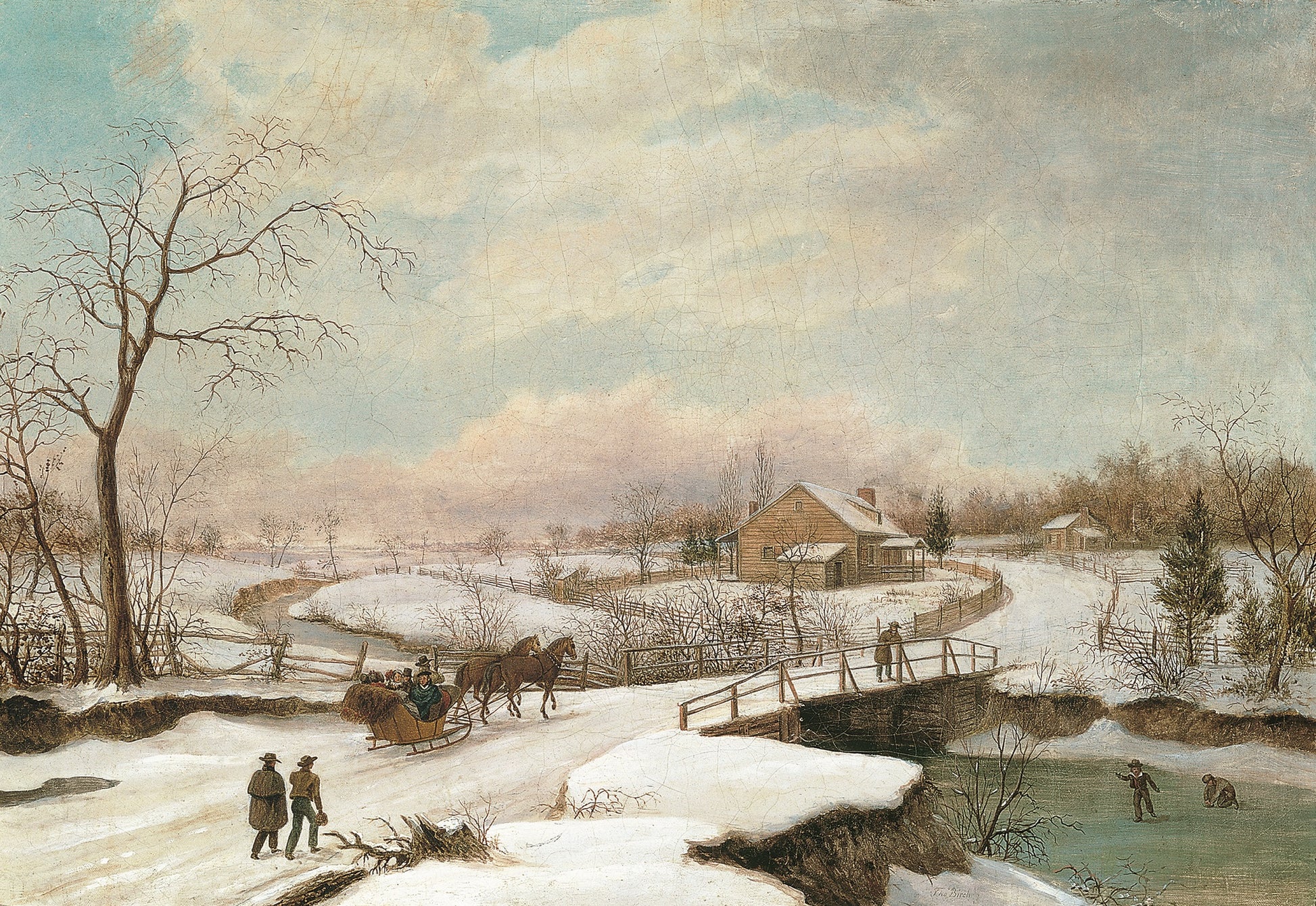 Philadelphia Winter Landscape, vintage artwork by Thomas Birch, 12x8" (A4) Poster