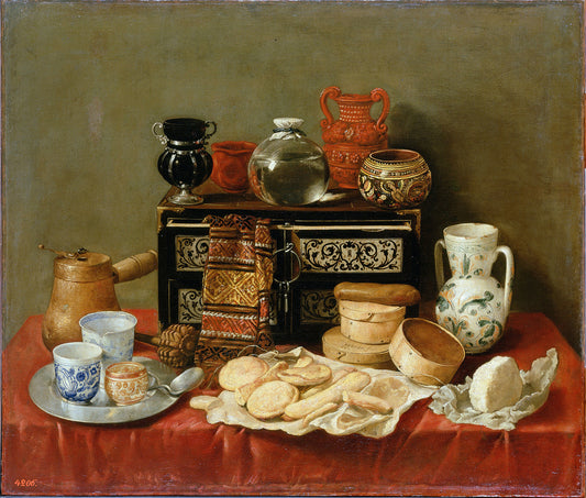 Still Life with an Ebony Chest, vintage artwork by Antonio de Pereda, 12x8" (A4) Poster