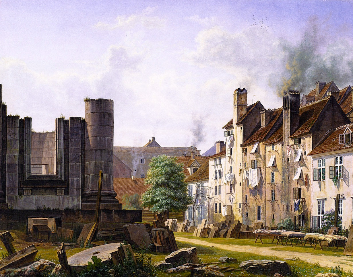 View of the Marble Square with the Uncompleted Frederik's Church, vintage artwork by Frederik Sødring, A3 (16x12") Poster Print
