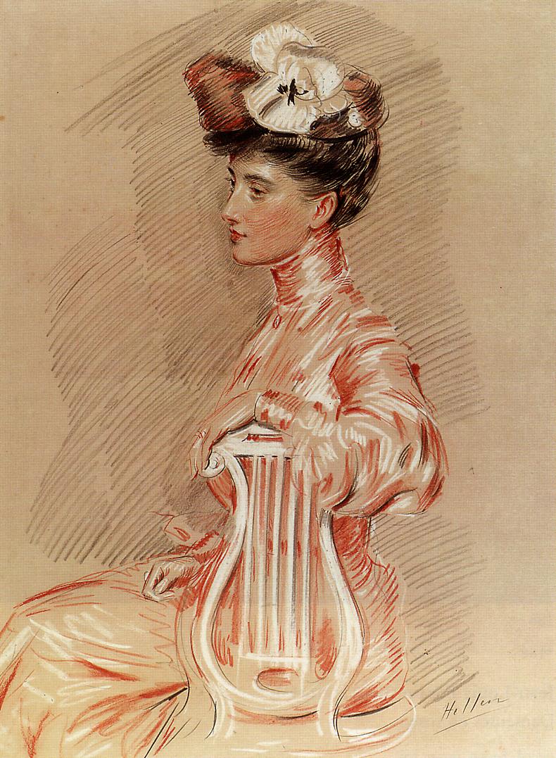 Seated Young Woman by Paul Cesar Helleu,A3(16x12")Poster