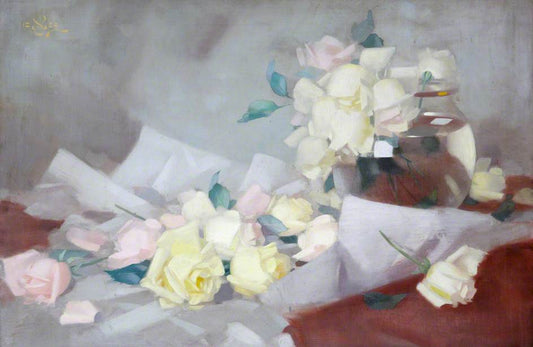 Pink and Yellow Roses, vintage artwork by James Stuart Park, 12x8" (A4) Poster