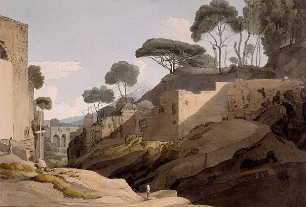 On the Descent from Capodimonte, Naples, vintage artwork by Francis Towne, 12x8" (A4) Poster