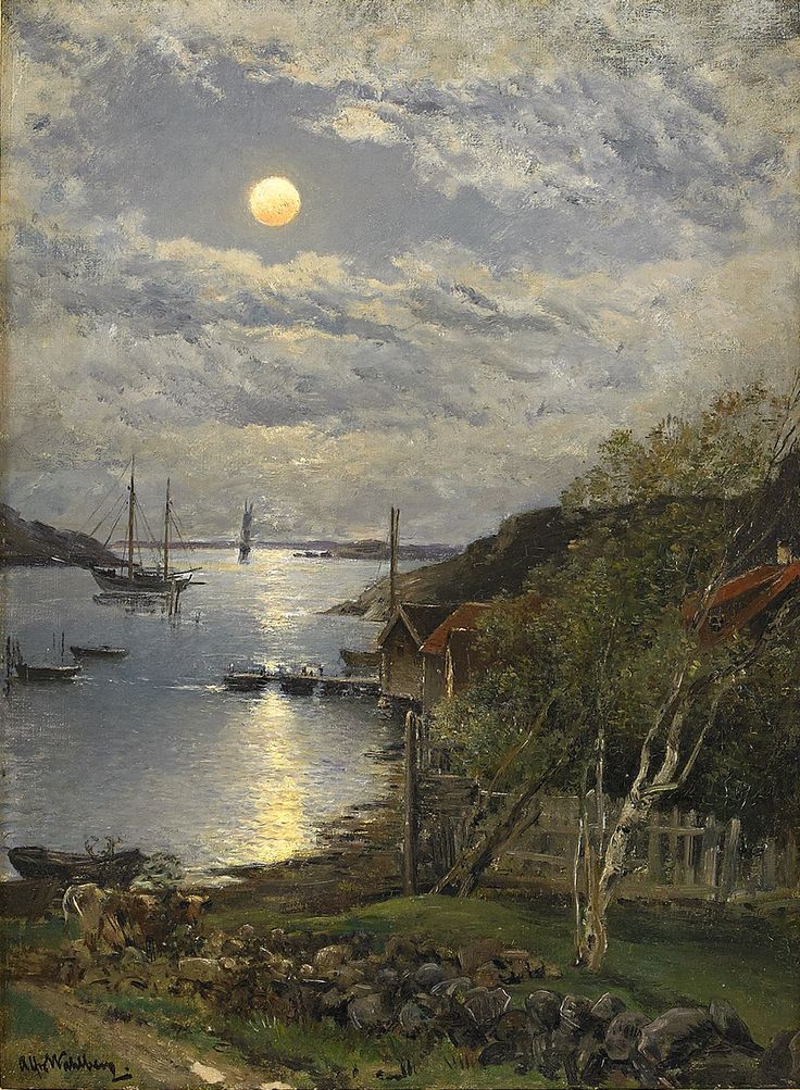August Evening at St. Kornö, vintage artwork by Alfred Wahlberg, 12x8" (A4) Poster