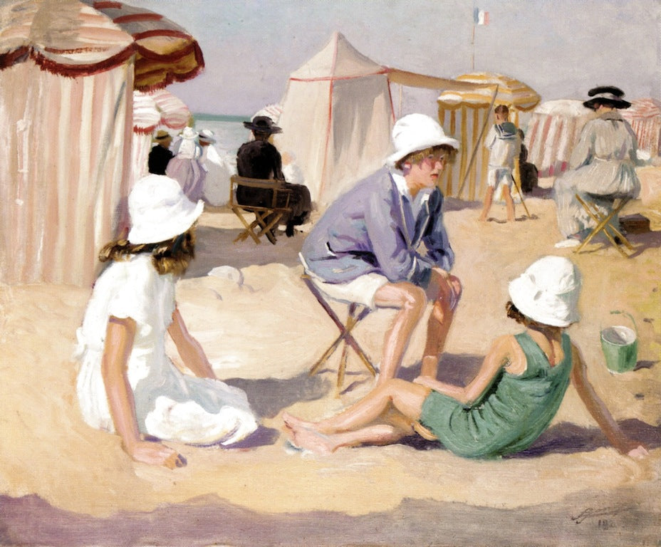 La Plage à Villers sur Mer, vintage artwork by Lucien Jonas, 12x8" (A4) Poster