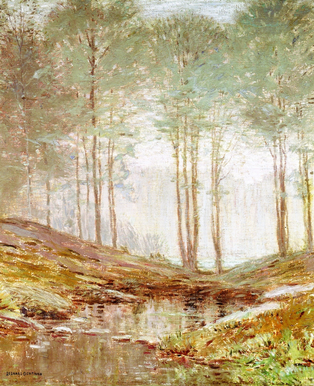 Misty Trees, vintage artwork by Leonard Ochtman, 12x8" (A4) Poster