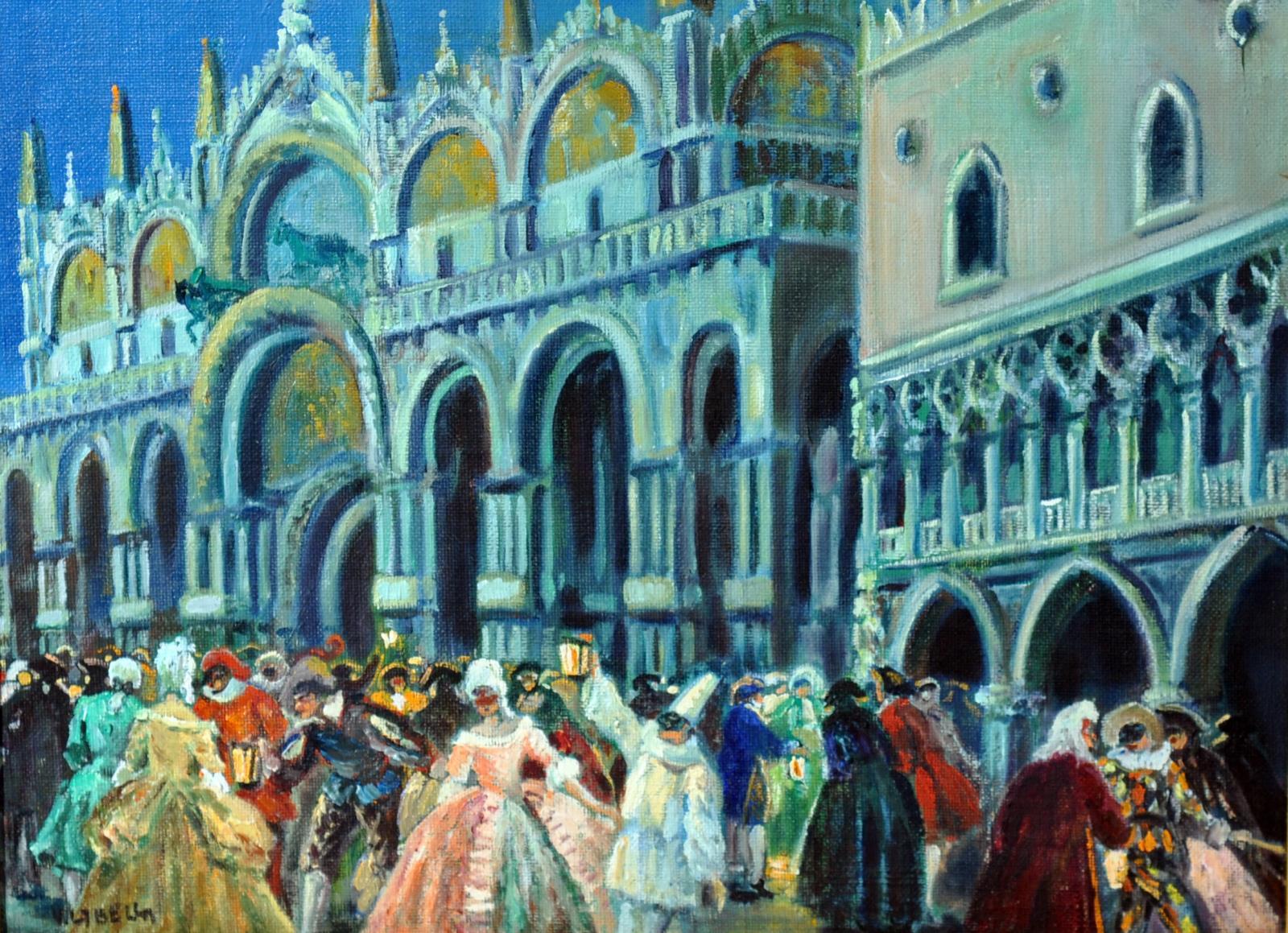 Carnival in Venice, vintage artwork by Vincenzo La Bella, 12x8" (A4) Poster