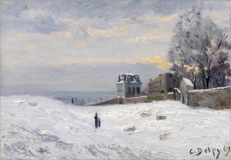 Snow at Montmartre, vintage artwork by Hippolyte-Camille Delpy, 12x8" (A4) Poster