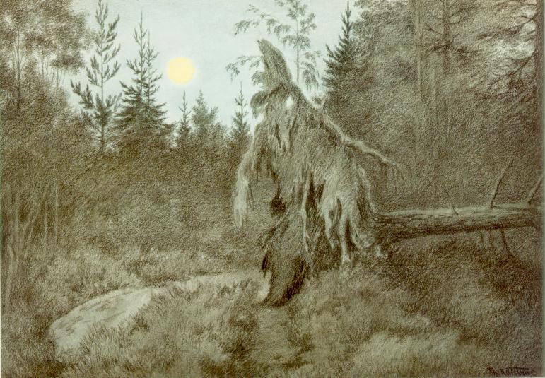 Creepy, Crawly, Rustling, Bustling, vintage artwork by Theodor Severin Kittelsen, 12x8" (A4) Poster