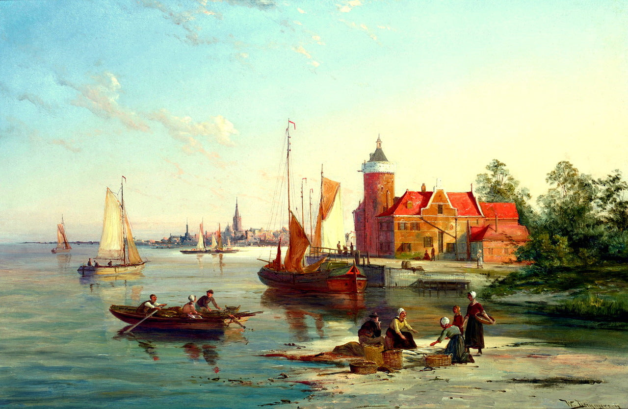 River Amstel, Amsterdam, vintage artwork by William Raymond Dommersen, 12x8" (A4) Poster