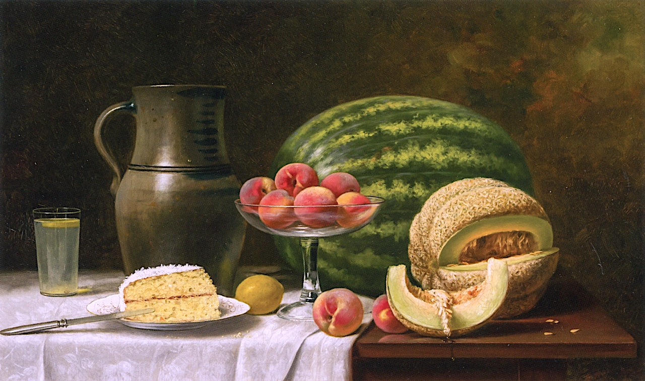 Still Life with Melons, vintage artwork by Albert F. King, 12x8" (A4) Poster
