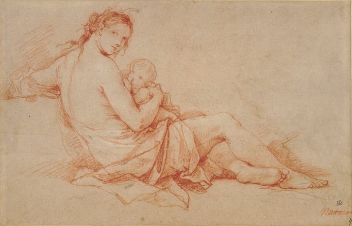 Ceres Nourishing Triptolemos, study for The Earth, vintage artwork by Charles-Joseph Natoire, 12x8" (A4) Poster