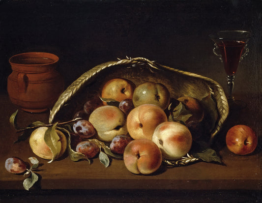 Malocotones Basket and Plums, vintage artwork by Pedro de Camprobin, 12x8" (A4) Poster