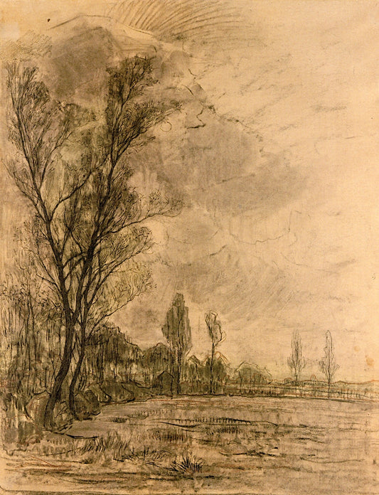 Field with Row of Trees on the Left, vintage artwork by Piet Mondriaan, 12x8" (A4) Poster