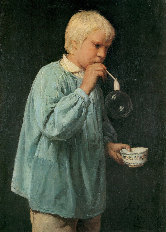The Bubble Blower, vintage artwork by Albert Anker, 12x8" (A4) Poster