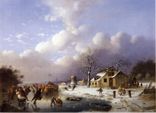 Skating Scene in Holland, vintage artwork by Johann Mongles Culverhouse, A3 (16x12") Poster Print