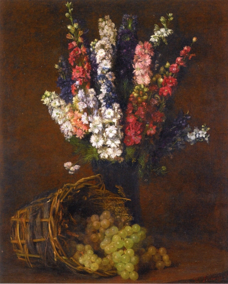 Larkspur and White Raisins, vintage artwork by Victoria Fantin-Latour, 12x8" (A4) Poster