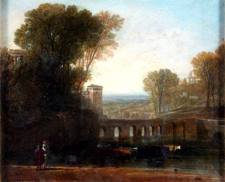 Italian Landscape with Cows Watering, vintage artwork by Sir Augustus Wall Callcott R.A., 12x8" (A4) Poster