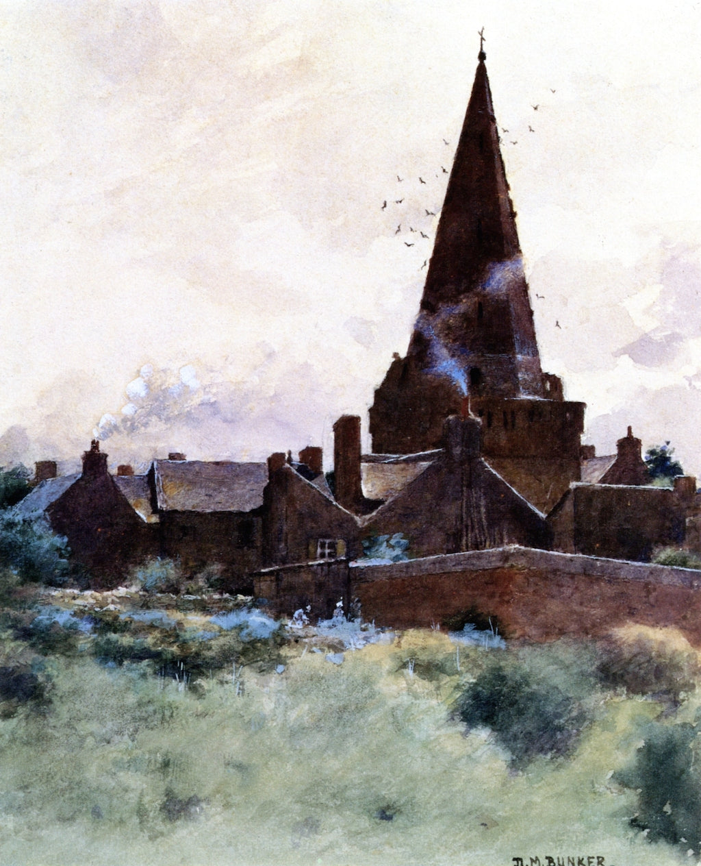 Notre Dame de Larmor, vintage artwork by Dennis Miller Bunker, 12x8" (A4) Poster