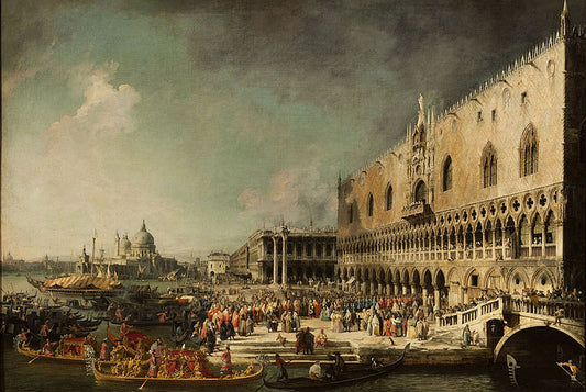 The Reception of the French Ambassador Jacques-Vincent Languet, Compte de Gergy, at the Doge's Palace, vintage artwork by Canaletto, 12x8" (A4) Poster