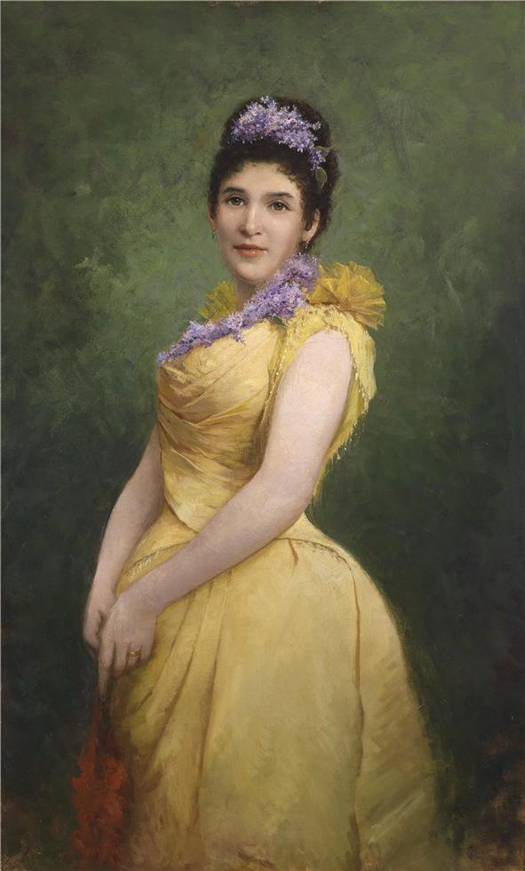Lady in a yellow dress and lilac in her hair, vintage artwork by Adolf Echtler, 12x8" (A4) Poster