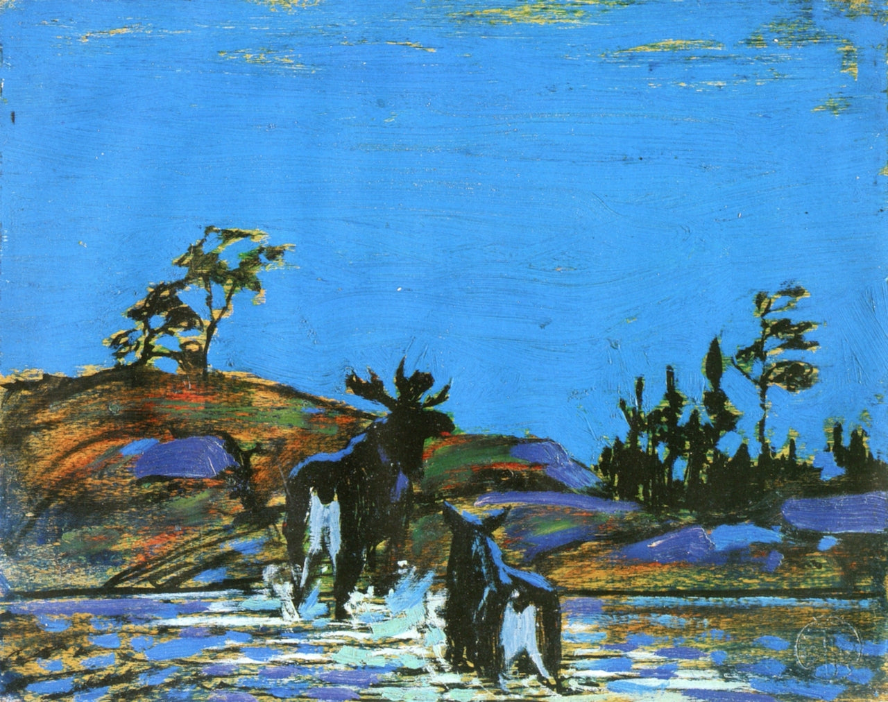 Moose at Night, vintage artwork by Tom Thomson, 12x8" (A4) Poster