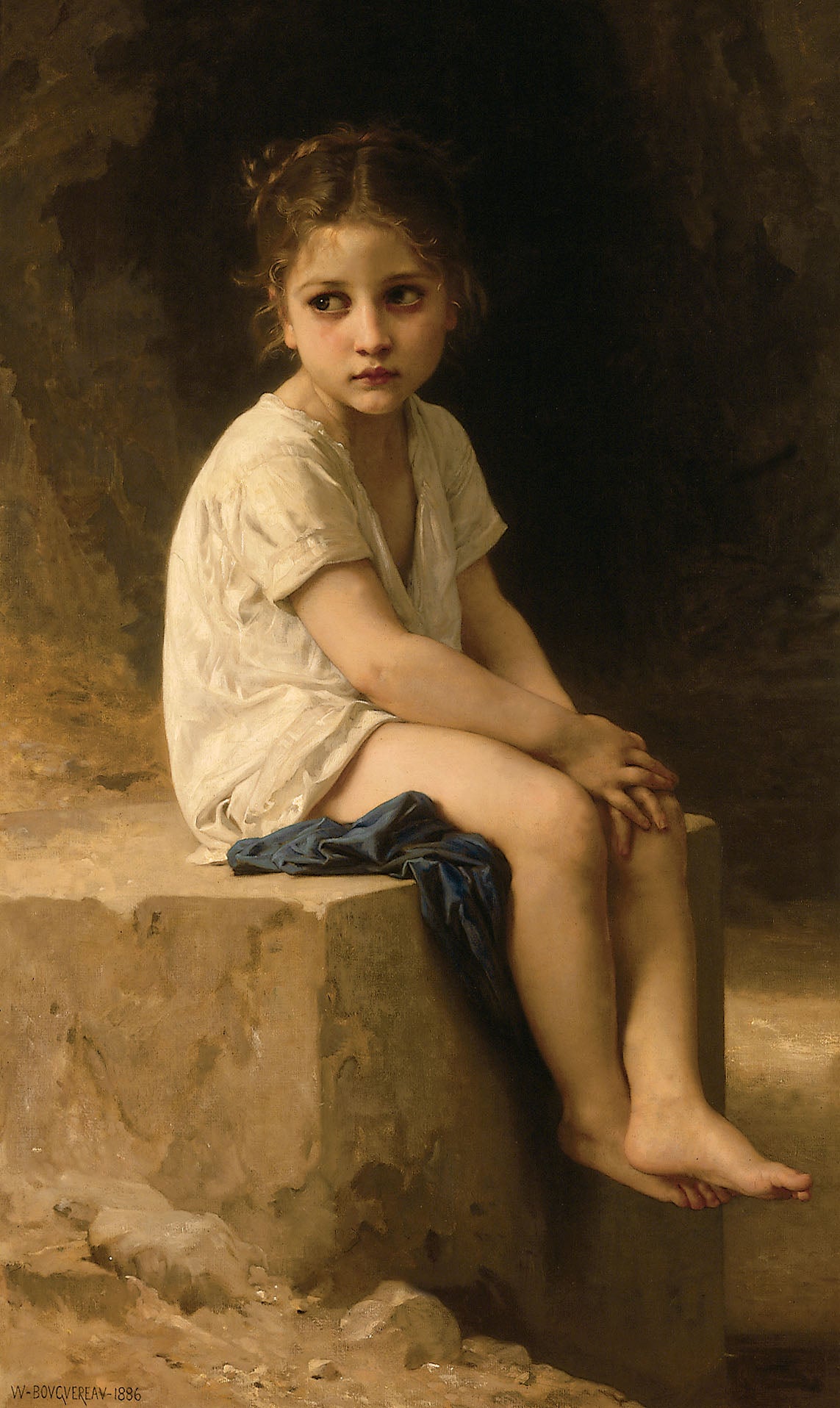 At the Foot of the Cliff, vintage artwork by William Bouguereau, 12x8" (A4) Poster