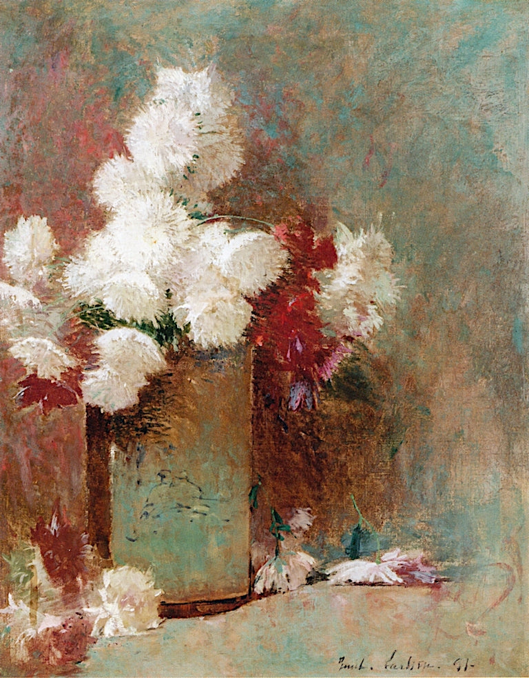 Chrysanthemums in Vase, vintage artwork by Emil (Soren Emil) Carlsen, 12x8" (A4) Poster