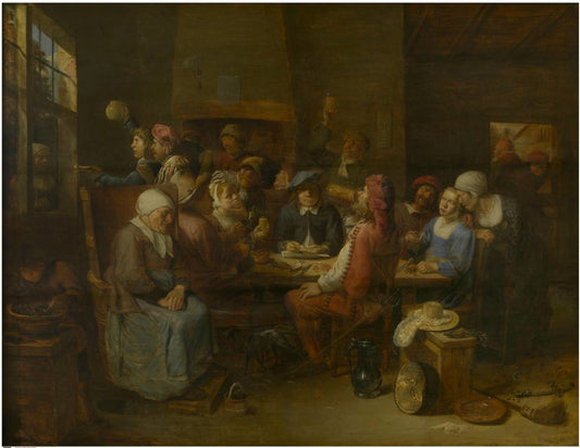 Flemish Tavern, vintage artwork by Joos van Craesbeeck, 12x8" (A4) Poster