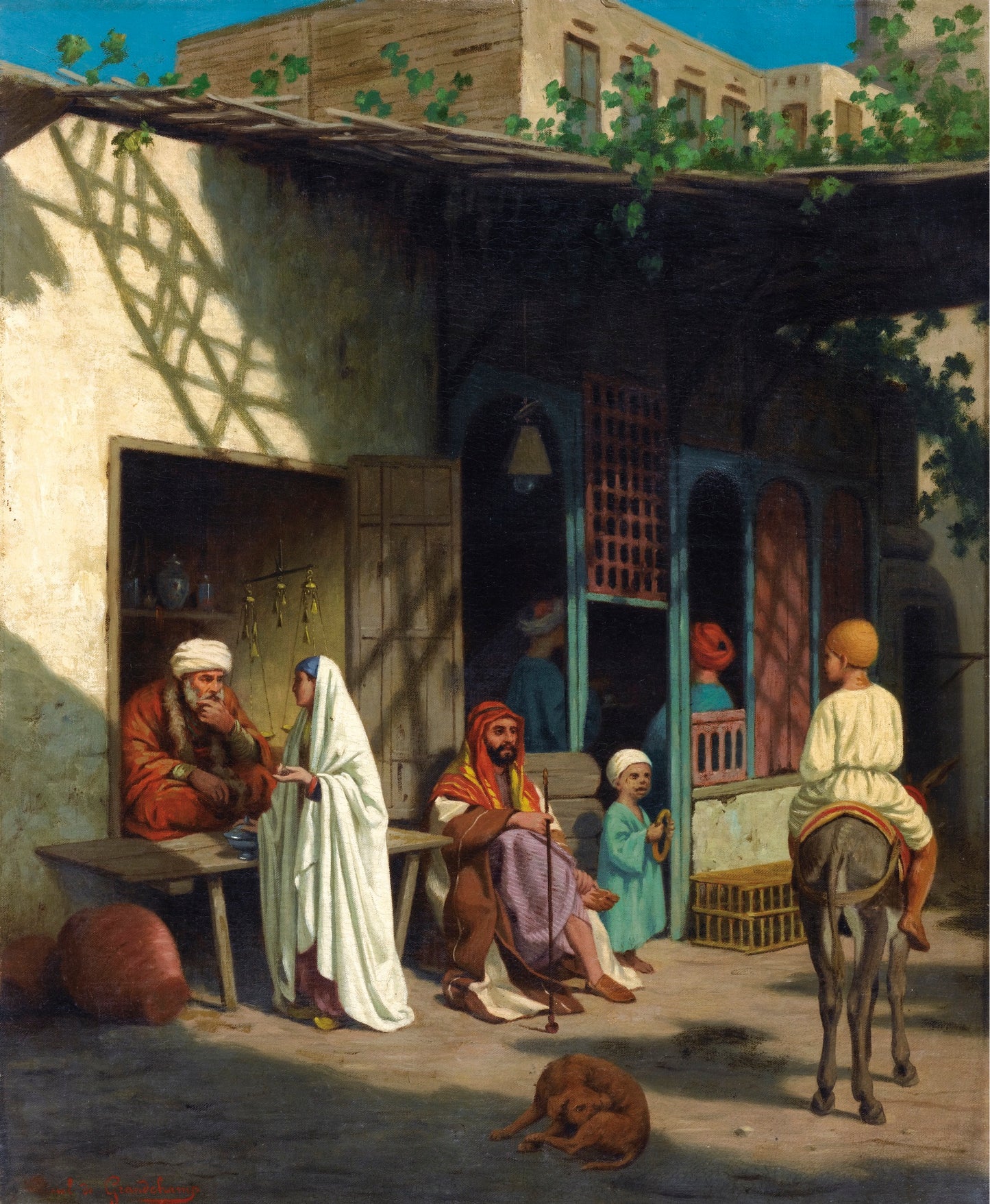 Oriental Street Scene, vintage artwork by Louis Emile Pinel de Grandchamp, 12x8" (A4) Poster