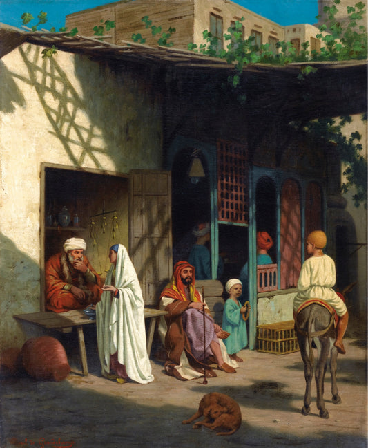 Oriental Street Scene, vintage artwork by Louis Emile Pinel de Grandchamp, 12x8" (A4) Poster