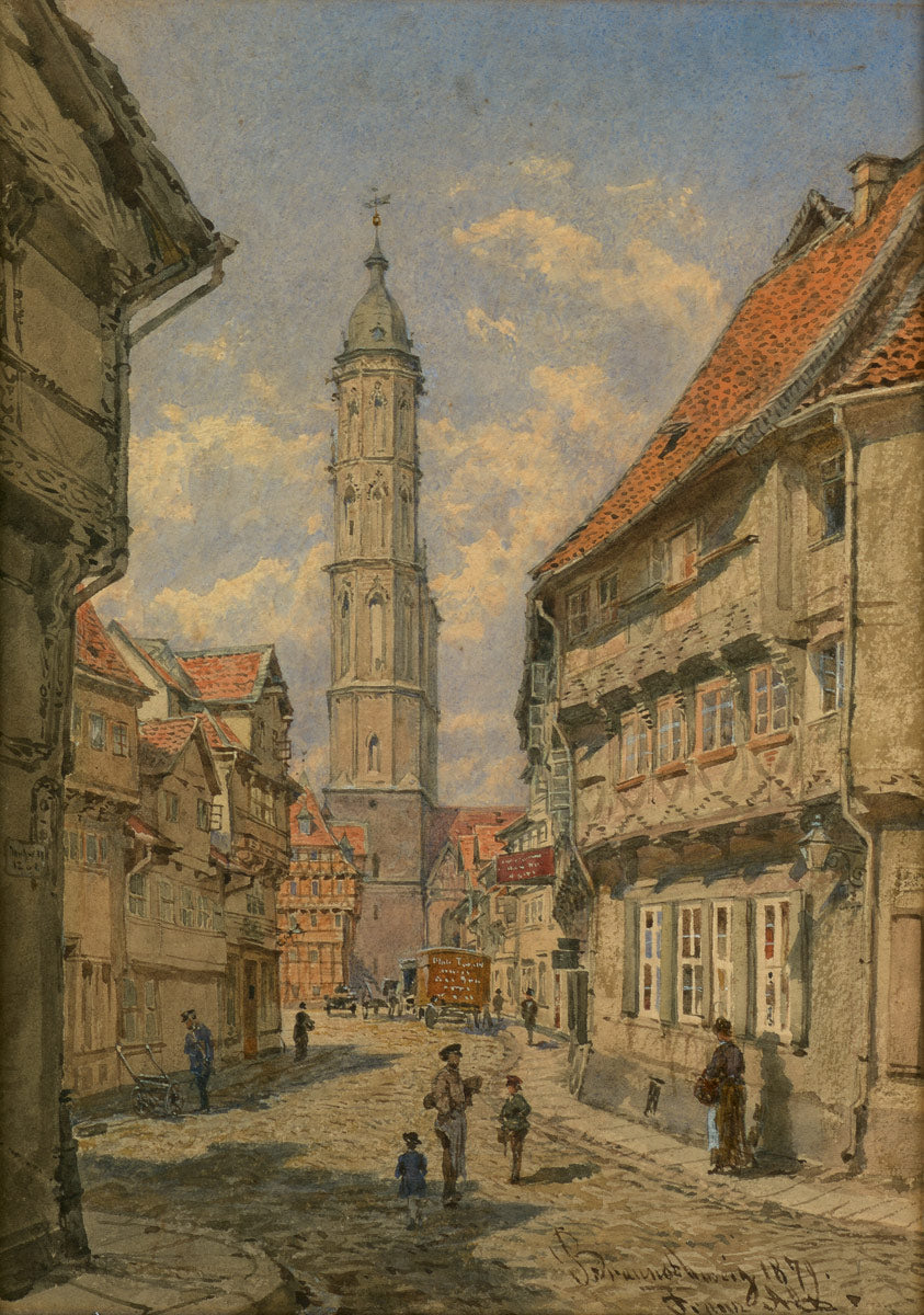Saint Andreaskirche, Brunswick, vintage artwork by Franz von Alt, A3 (16x12") Poster Print