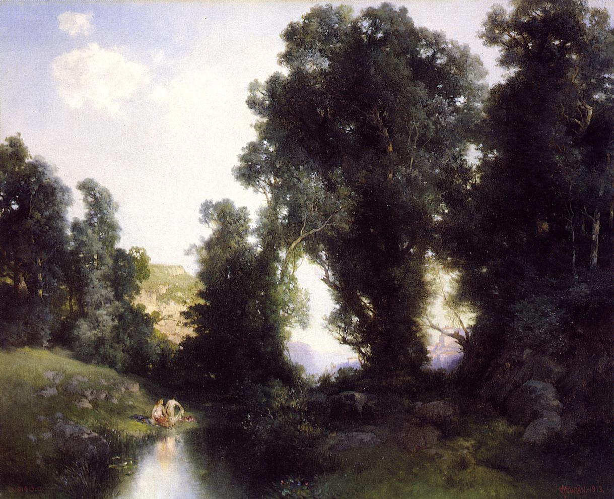 The Bathing Hole, Cuernavaca, Mexico, vintage artwork by Thomas Moran, 12x8" (A4) Poster